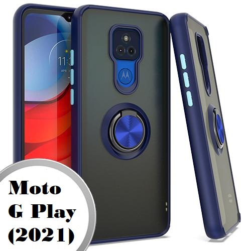 TopSave PC+TPU Rugged Hybrid Cover Case w/360 Degrees Rotating Ring Stand For Motorola Moto G Play(2021), Navy Blue