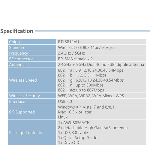 Alfa Long-Range Dual-Band AC1200 Wireless USB 3.0 Wi-Fi Adapter w/2x 5dBi External Antennas – 2.4GHz 300Mbps/5GHz 867Mbps – 802.11ac & A, B, G, N