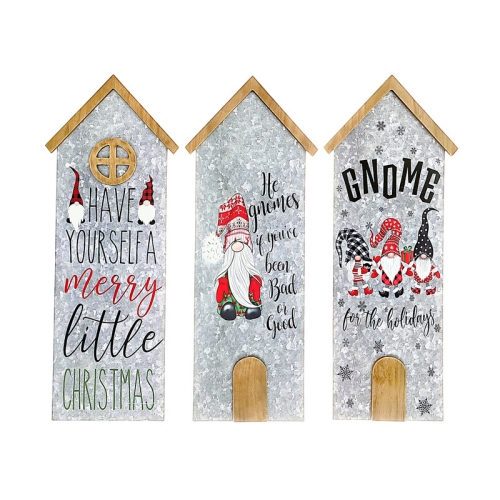 MAISON CONCEPTS  House Shaped Galvanized Gnome Greetings (Asstd) - Set Of 3