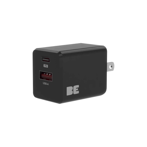 Chargeur mural universel de Blu Element, noir, deux ports USB-C, 20&nbsp;W PD/USB A, enfichable USB 20&nbsp;W PD et QC3.0 iPhone 15/14/13/12/11/Pro