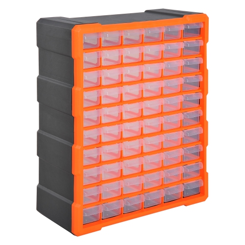 DURHAND 60 Drawers Parts Organizer Desktop or Wall Mount Storage Cabinet Container for Hardware, Parts, Crafts, Beads, or Tools, Orange