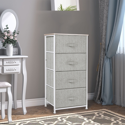 HOMCOM Linen Drawer Cabinet Organizer Storage Dresser Tower with 4 Removable Drawer Metal Frame Adjustable Feet for Living Room, Kitchen, Bathroom,