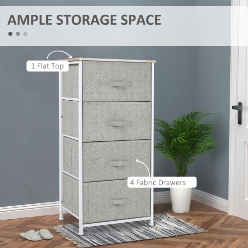 HOMCOM Linen Drawer Cabinet Organizer Storage Dresser Tower with 4 Removable Drawer Metal Frame Adjustable Feet for Living Room, Kitchen, Bathroom,