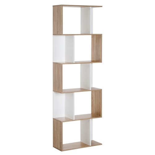 HOMCOM  5-Tier Geometric Bookcase Display Shelf Storage Shelf Modern Room Divider Living Room Home Office Furniture In White