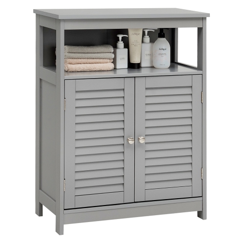 Costway Bathroom Storage Cabinet Wood Floor Cabinet w/Double Shutter Door