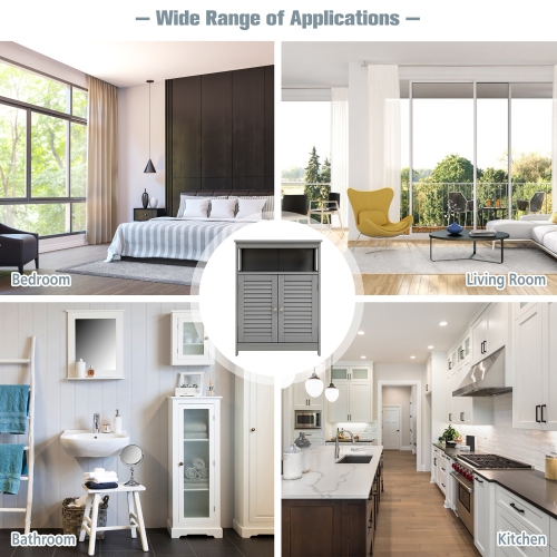 Costway Bathroom Storage Cabinet Wood Floor Cabinet w/Double Shutter Door