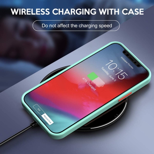 【compatible avec la recharge sans fil, étanchéité par chargement, mince, antichoc, caoutchouc mat, pour iPhone 12/12 Pro, menthe