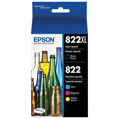 Epson DURABrite Ultra T822 XL Black & T822 Colour Ink (T822XL-BCS) - 4 Pack