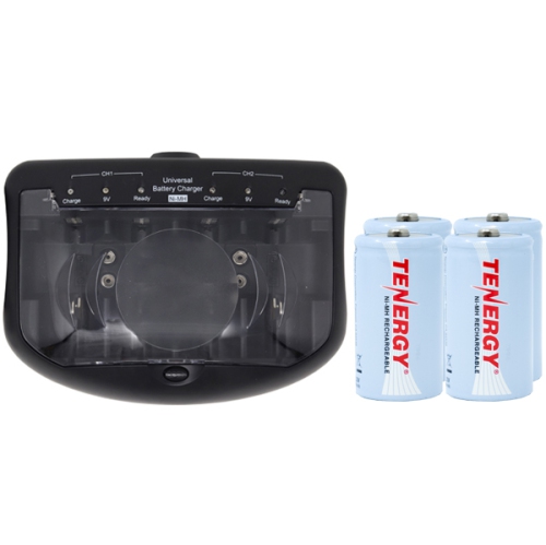 V2299 Universal Smart Charger + 4 D Tenergy NiMH Batteries