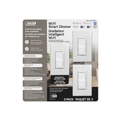 Smart Wi-Fi Dimmer-3 Pack - Works With Google Assistant-Alexa-Siri