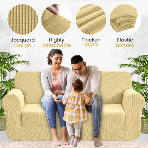 Canadian Linen Premium Sofa Slipcover 3 Seater Couch Protector Stretchable Ultra Soft 220 GSM Full 360 Round Coverage with Elastic Bottom for Kids
