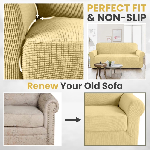 Canadian Linen Premium Sofa Slipcover 3 Seater Couch Protector Stretchable Ultra Soft 220 GSM Full 360 Round Coverage with Elastic Bottom for Kids