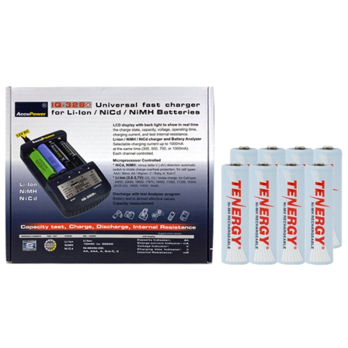 TENERGY  Iq-328 Aa / Aaa Lcd Charger & 8 Aa Nimh Rechargeable Batteries (2500 Mah)