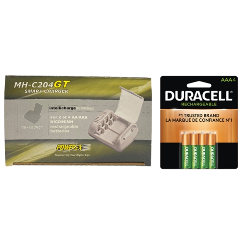 Powerex MH-C204GT AA / AAA Smart Battery Charger & 4 AAA Duracell Rechargeable Batteries (900 mAh)
