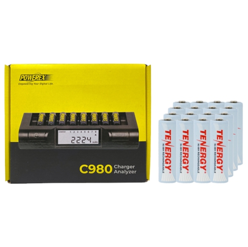Powerex C980 Smart Charger & 16 AA Tenergy NiMH Rechargeable Batteries