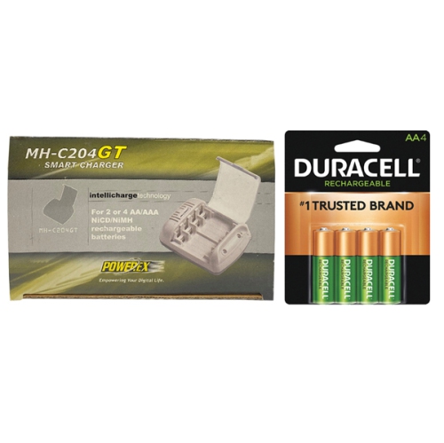 Powerex MH-C204GT AA / AAA Smart Battery Charger & 4 AA Duracell Rechargeable Batteries (2500 mAh)