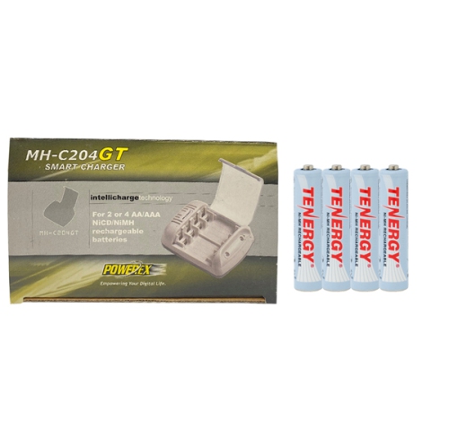 POWEREX  Mh-C204Gt Aa / Aaa Smart Battery Charger & 4 Aaa Tenergy Nimh Rechargeable Batteries (1000 Mah)