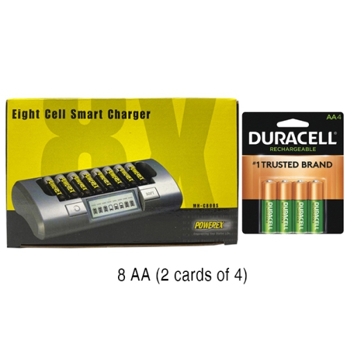 Powerex MH-C800S Eight Slot Smart Charger & 8 AA Duracell Rechargeable Batteries (2500 mAh)