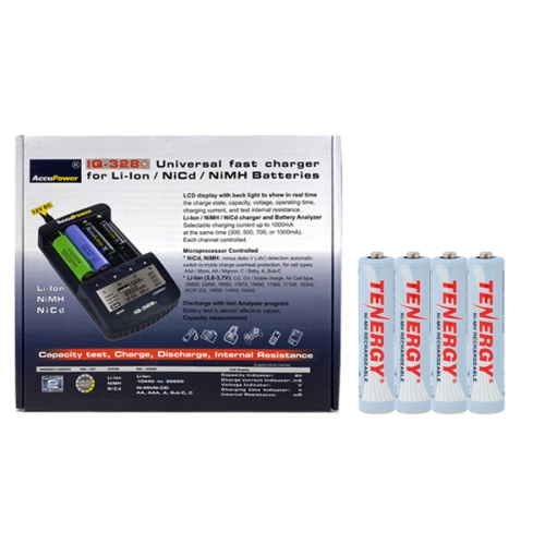 TENERGY  Iq-328 Aa / Aaa Lcd Charger & 4 Aaa Nimh Rechargeable Batteries (1000 Mah)