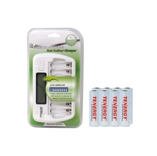 8 Bay AA / AAA LCD Battery Charger + 8 AA Tenergy NiMH Rechargeable Batteries