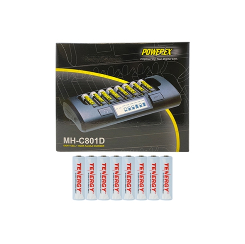 Powerex MH-C801D Eight Slot Smart Charger & 8 AA Tenergy NiMH Rechargeable Batteries
