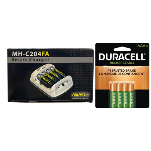 Powerex MH-C204FA AA / AAA Smart Battery Charger & 4 AAA Duracell Rechargeable Batteries (900 mAh)