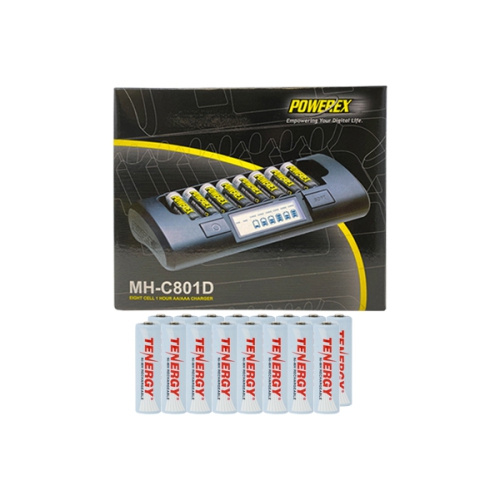 Powerex MH-C801D Eight Slot Smart Charger & 16 AA Tenergy NiMH Rechargeable Batteries