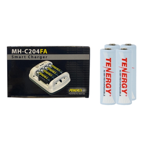 POWEREX  Mh-C204Fa Aa / Aaa Smart Battery Charger & 4 Aa Tenergy Nimh Rechargeable Batteries (2500 Mah)