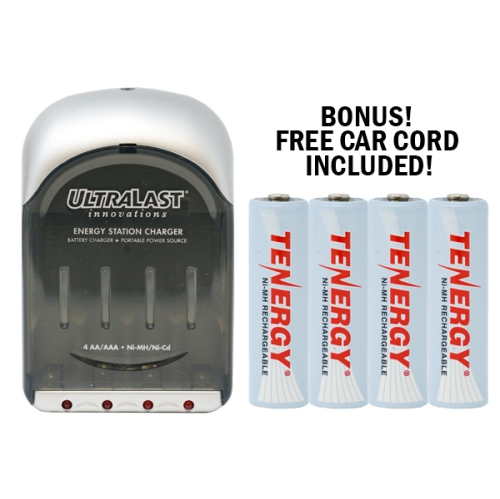 ULTRALAST  Aa / Aaa Smart Battery Charger + 4 Aa Tenergy Nimh Rechargeable Batteries (2500 Mah)