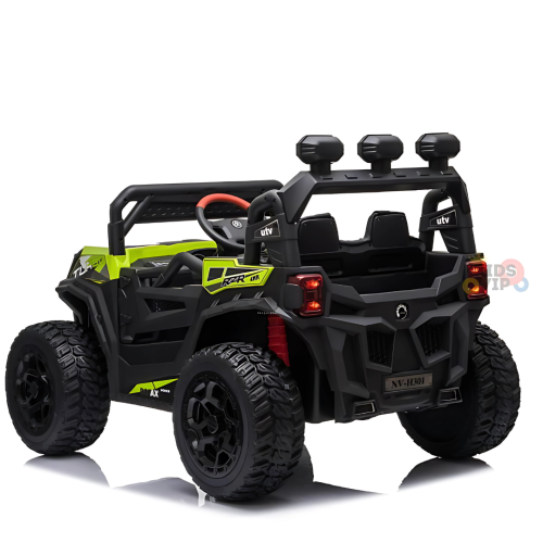 KidsVIP Kids Ride On Buggy Junior Utility 12V Battery Powered Off Road 4x4 AWD UTV: Rubber Wheels, Leather Seat, Music Player, Lights, Remote