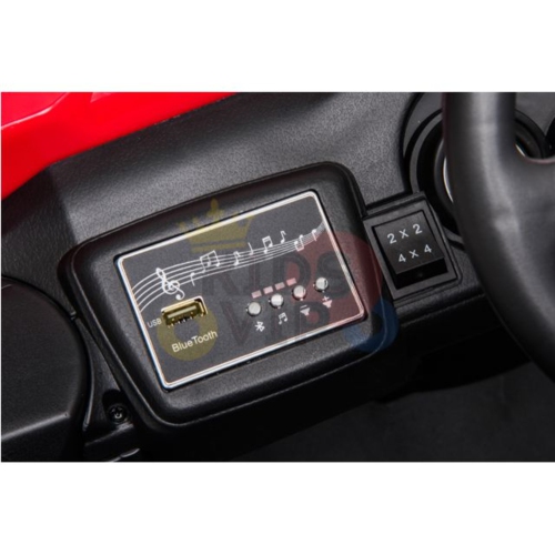 KidsVIP Kids Ride On Buggy Junior Utility 12V Battery Powered Off Road 4x4 AWD UTV: Rubber Wheels, Leather Seat, Music Player, Lights, Remote