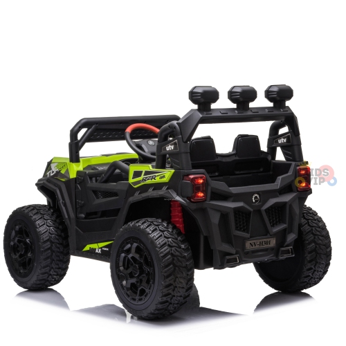 KidsVIP Kids Ride On Buggy Junior Utility 12V Battery Powered Off Road 4x4 AWD UTV: Rubber Wheels, Leather Seat, Music Player, Lights, Remote