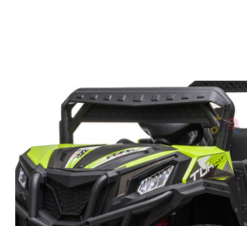 KidsVIP Kids Ride On Buggy Junior Utility 12V Battery Powered Off Road 4x4 AWD UTV: Rubber Wheels, Leather Seat, Music Player, Lights, Remote