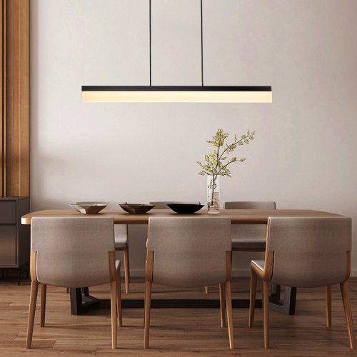 Tubicen LED Linear Pendant Light, 17W LED Dimmable Dining Room Lighting Fixture Hanging, 11.8"-68.9" Height Adjustable, 35.4"L Kitchen Island Pendant