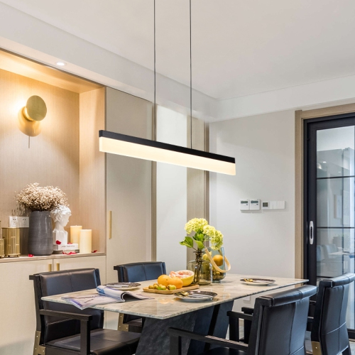 Tubicen LED Linear Pendant Light, 17W LED Dimmable Dining Room Lighting Fixture Hanging, 11.8"-68.9" Height Adjustable, 35.4"L Kitchen Island Pendant