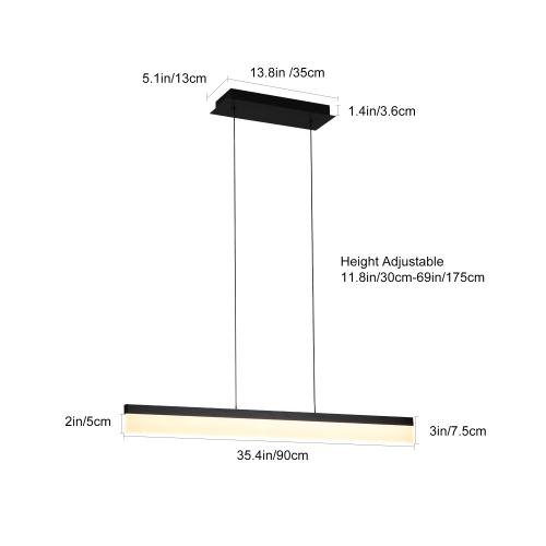 Tubicen LED Linear Pendant Light, 17W LED Dimmable Dining Room Lighting Fixture Hanging, 11.8"-68.9" Height Adjustable, 35.4"L Kitchen Island Pendant