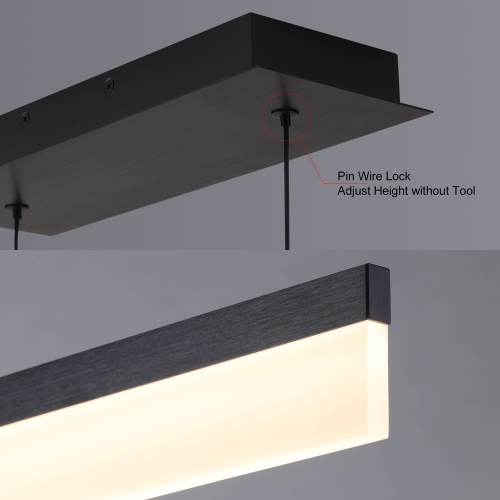 Tubicen LED Linear Pendant Light, 17W LED Dimmable Dining Room Lighting Fixture Hanging, 11.8"-68.9" Height Adjustable, 35.4"L Kitchen Island Pendant