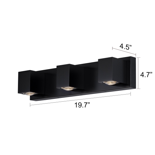 Applique de salle de bain Tubicen à 3 lampes sur miroir, applique murale à DEL à intensité réglable de 19.7 po, aluminium de 30 W vers le bas pour