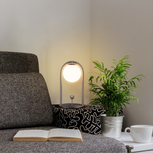 Tubicen Mid Century Table Lamp, Modern Glass Globe Nightstand Lamp, 4-Way LED Dimmable Metal Bedside Lamp, Touch Switch, USB Plug in Living Room