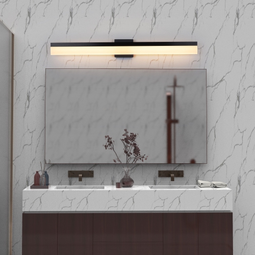 Tubicen Dimmable LED Linear Vanity Light, 17W Black Bathroom Light Fixture Over Mirror, Acrylic Aluminum Bath Wall Sconce Lighting, 35.4 inch