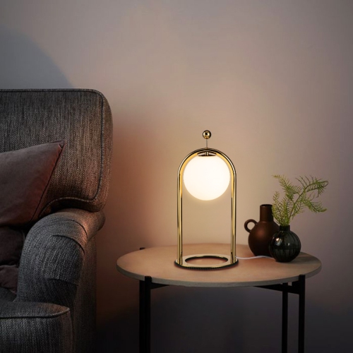 Tubicen Modern Glass Shade Table Lamp, 4-Way Touch Dimmable LED Table Light, Bedroom Nightstand Lamp with USB Plug, White Globe Moon Lamp, Gold Desk