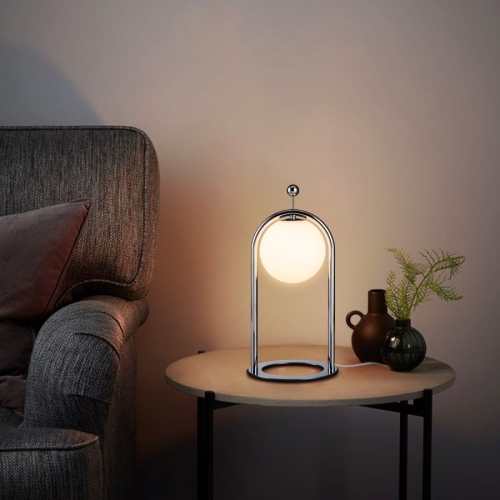 Tubicen Mid Century Table Lamp, Modern Glass Globe Nightstand Lamp, 4-Way LED Dimmable Metal Desk Lamp, Touch Switch, USB Plug in Bedside Night