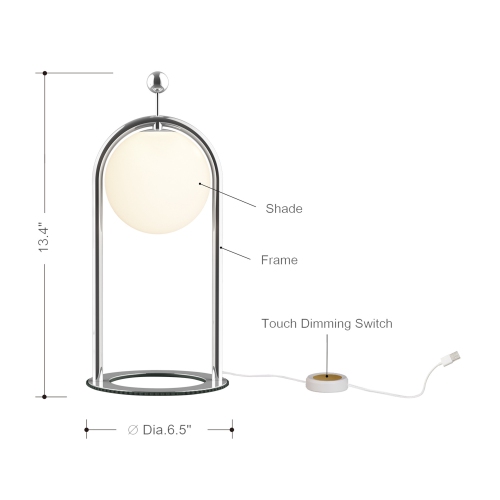 Tubicen Mid Century Table Lamp, Modern Glass Globe Nightstand Lamp, 4-Way LED Dimmable Metal Desk Lamp, Touch Switch, USB Plug in Bedside Night