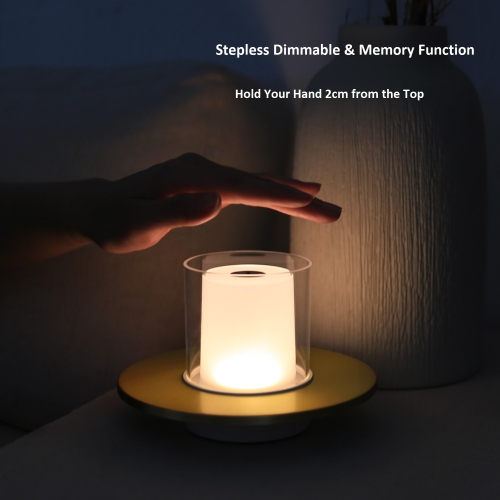 Tubicen Cordless Lamps for Table, USB Rechargeable Battery Table Lamp, Stepless Dimming Fake Candle Lamp, Gesture Control Memory Lamp, 2000mAh