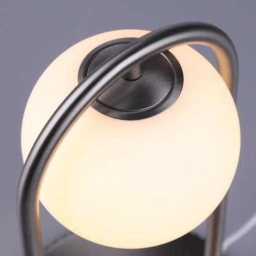 Tubicen Mid Century Table Lamp, Modern Glass Globe Nightstand Lamp, 4-Way LED Dimmable Bedside Desk Lamp, Touch Switch, USB Plug in Living Room Lamp,