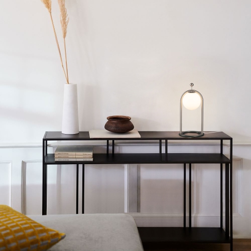 Tubicen Mid Century Table Lamp, Modern Glass Globe Nightstand Lamp, 4-Way LED Dimmable Metal Desk Lamp, Touch Switch, USB Plug in Bedside Night