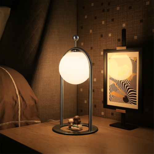 Tubicen Mid Century Table Lamp, Modern Glass Globe Nightstand Lamp, 4-Way LED Dimmable Metal Desk Lamp, Touch Switch, USB Plug in Bedside Night