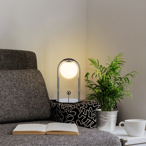 Tubicen Mid Century Table Lamp, Modern Glass Globe Nightstand Lamp, 4-Way LED Dimmable Metal Bedside Lamp, Touch Switch, USB Plug in Living Room