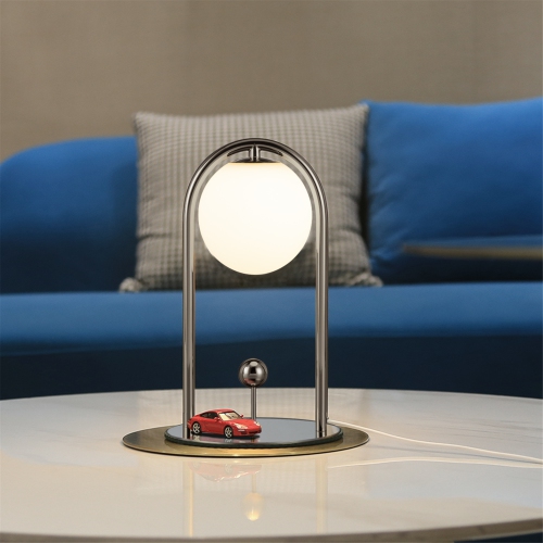 Tubicen Mid Century Table Lamp, Modern Glass Globe Nightstand Lamp, 4-Way LED Dimmable Metal Bedside Lamp, Touch Switch, USB Plug in Living Room