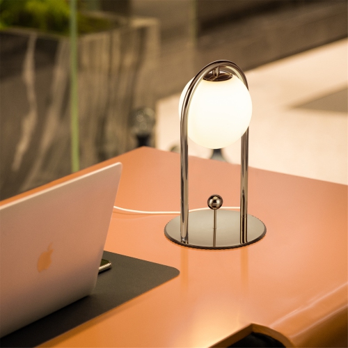 Tubicen Mid Century Table Lamp, Modern Glass Globe Nightstand Lamp, 4-Way LED Dimmable Metal Bedside Lamp, Touch Switch, USB Plug in Living Room